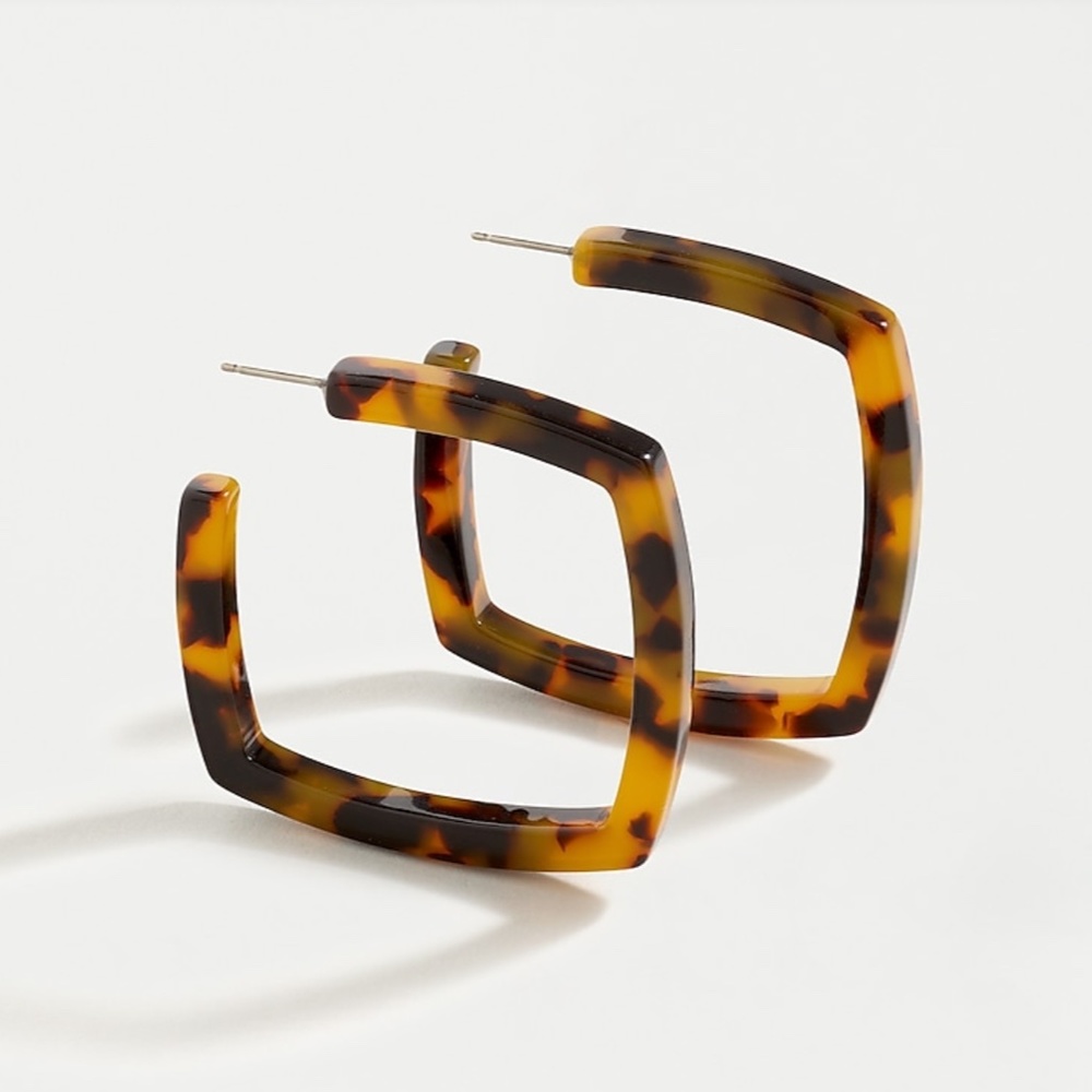 NWT J. Crew Tortoise Square Acetate Hoop Earrings
